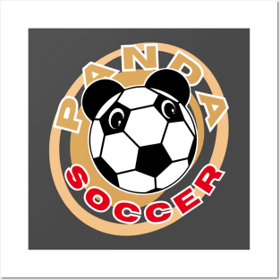 Panda soccer head of a cute panda in the shape of a soccer ball on the background of an orange circle for sports lovers orange and red letters with white borders Posters and Art